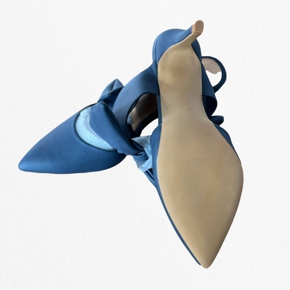 New Without Box  - Navy Pointed Mules Bow-tie Slip On High-heels Size 10 - Picture 2 of 3